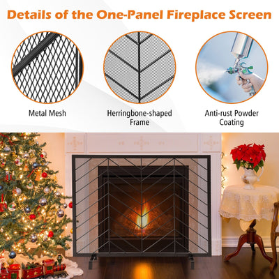 38 x 31 Inch Single Panel Fireplace Screen-Black