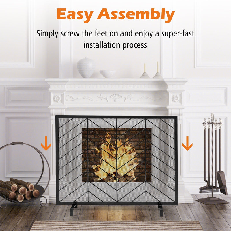 38 x 31 Inch Single Panel Fireplace Screen-Black