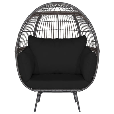 Oversized Indoor Wicker Egg Chair with Sturdy Metal Frame for Patio-Black