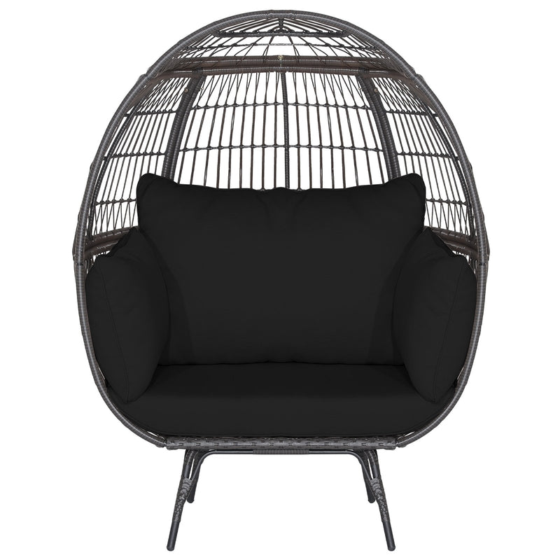 Oversized Indoor Wicker Egg Chair with Sturdy Metal Frame for Patio-Black