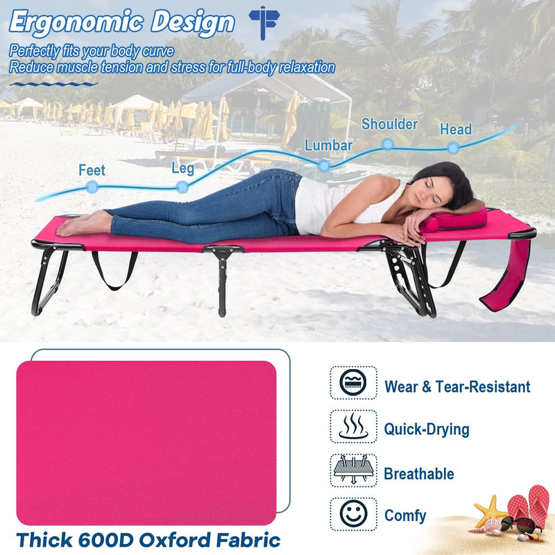 Beach Chaise Lounge Chair with Face Hole and Removable Pillow-Pink