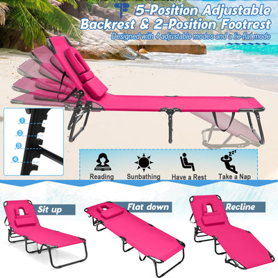 Beach Chaise Lounge Chair with Face Hole and Removable Pillow-Pink