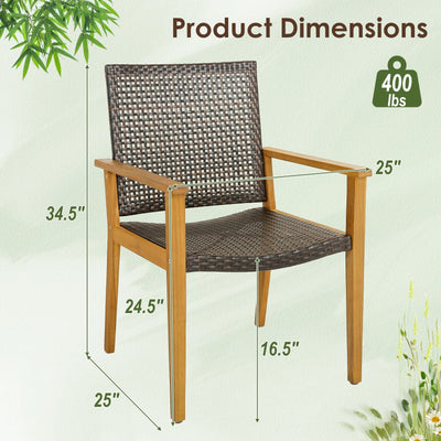 Set of 4 Outdoor Rattan Chair with Sturdy Acacia Wood Frame-Set of 4