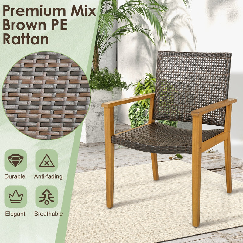 Set of 4 Outdoor Rattan Chair with Sturdy Acacia Wood Frame-Set of 4