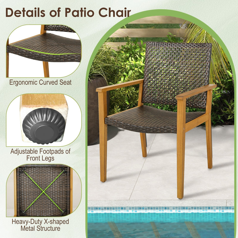 Set of 4 Outdoor Rattan Chair with Sturdy Acacia Wood Frame-Set of 4