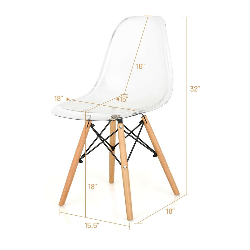 Set of 4 Dining Chairs Modern Plastic Shell Side Chair with Clear Seat and Wood Legs-Natural