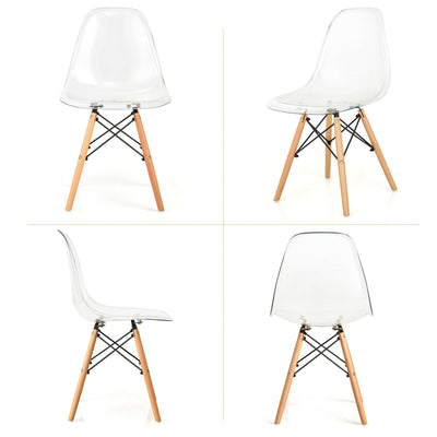 Set of 4 Dining Chairs Modern Plastic Shell Side Chair with Clear Seat and Wood Legs-Natural