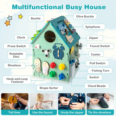 Montessori Play House with Sensory Games and Interior Storage Space-Blue