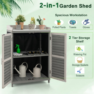 Garden Potting Bench Table with 2 Storage Shelves and Metal Plated Tabletop-Gray