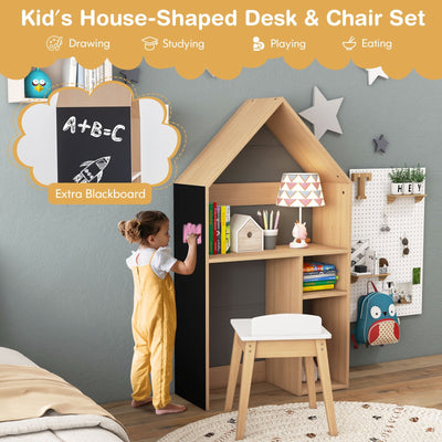 2-in-1 Kids House-Shaped Table and Chair Set-Gray