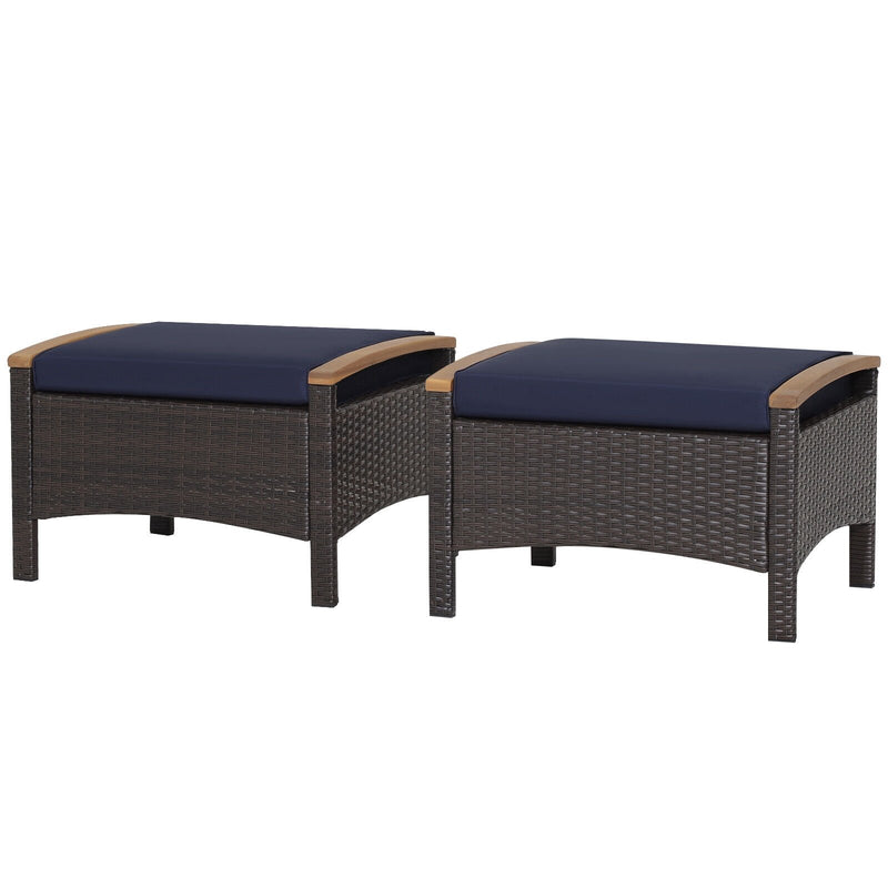 Set of 2 Fade-Resistant Wicker Patio Ottoman-Navy