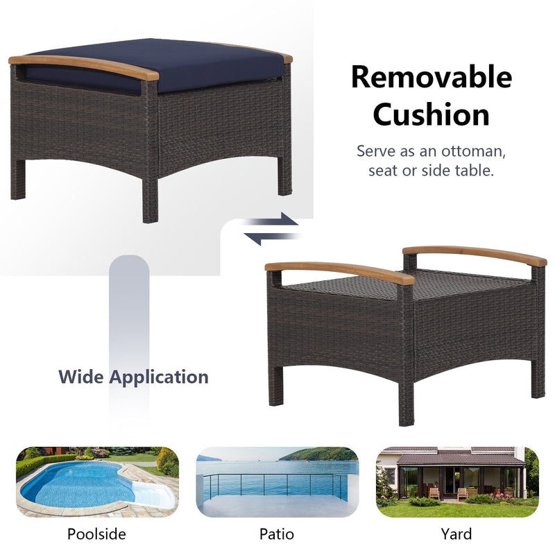 Set of 2 Fade-Resistant Wicker Patio Ottoman-Navy