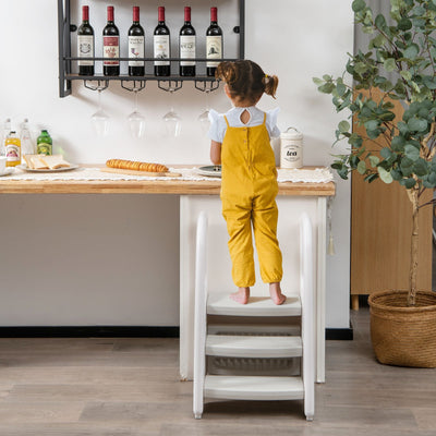 3-Step Stool with Safety Handles and Non-slip Pedals for Toddlers-Gray