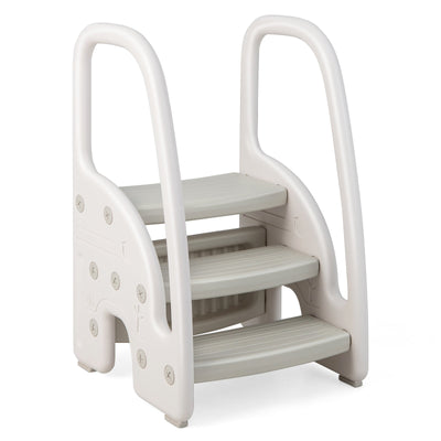 3-Step Stool with Safety Handles and Non-slip Pedals for Toddlers-Gray