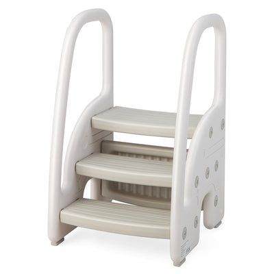 3-Step Stool with Safety Handles and Non-slip Pedals for Toddlers-Gray