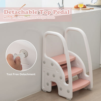 3-Step Stool with Safety Handles and Non-slip Pedals for Toddlers-Pink