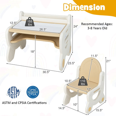 Kids Drawing Table and Chair Set with Watercolor Pens and Blackboard Eraser-Brown