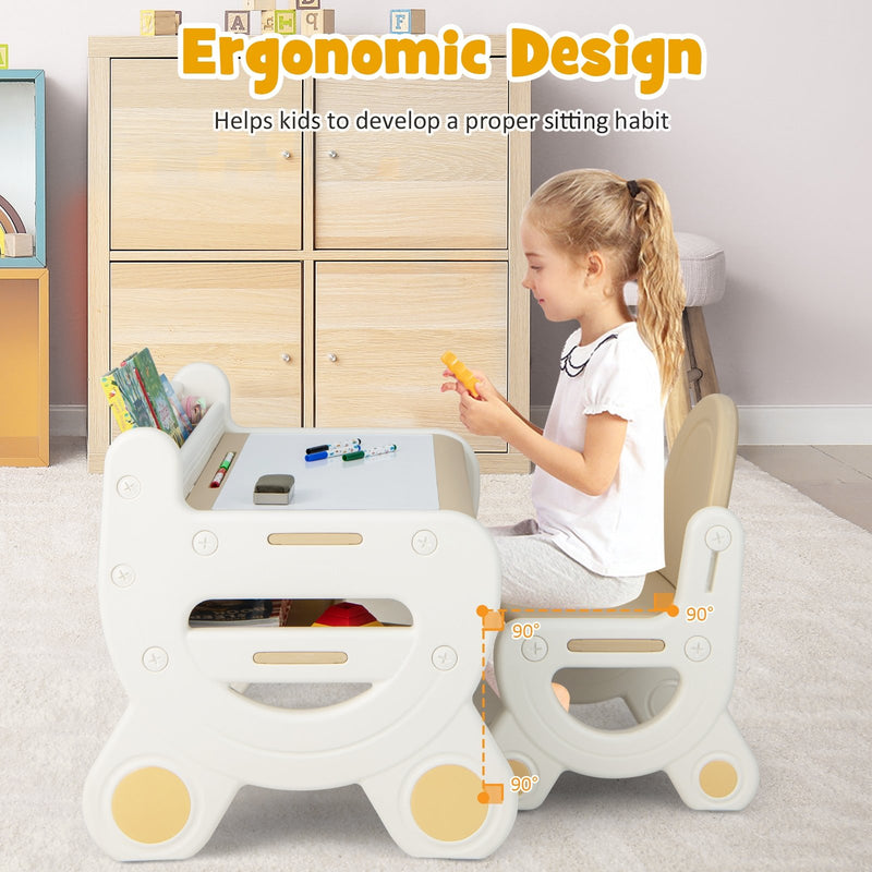 Kids Drawing Table and Chair Set with Watercolor Pens and Blackboard Eraser-Brown