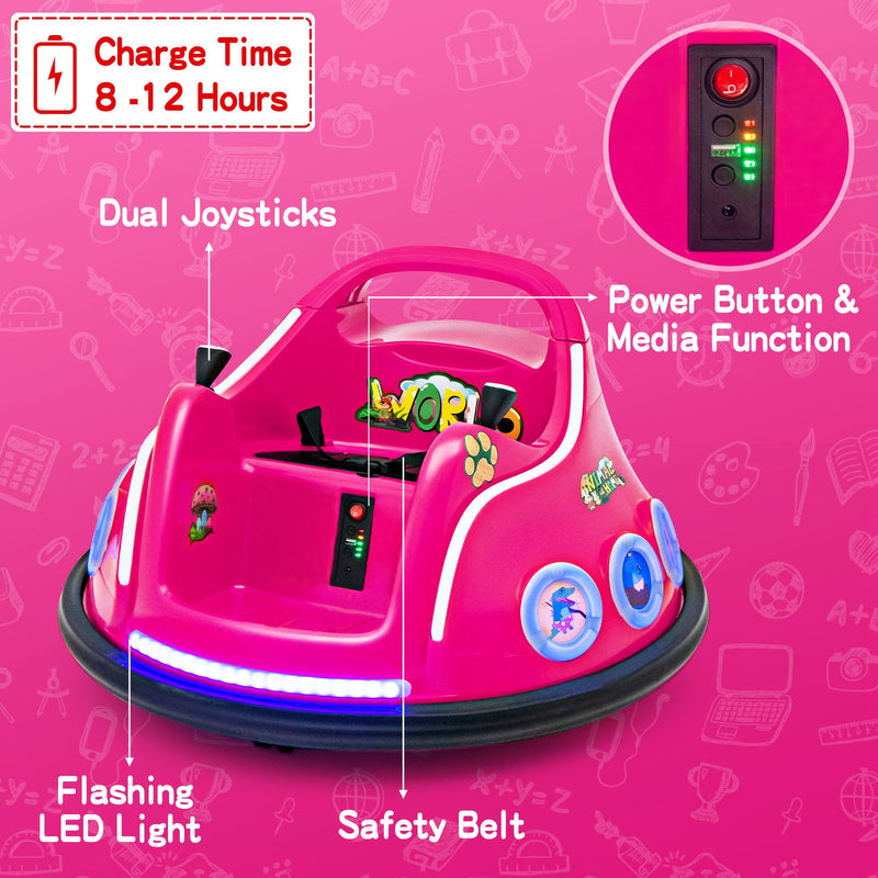 12V Electric Ride On Car with Remote Control and Flashing LED Lights-Pink