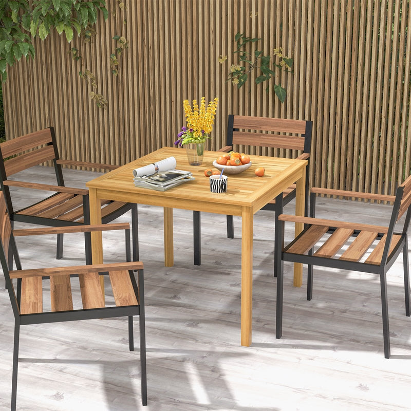 Square Acacia Wood Outdoor Dining Table with Umbrella Hole