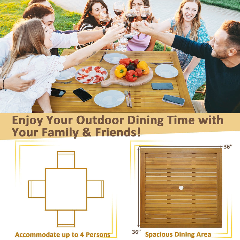 Square Acacia Wood Outdoor Dining Table with Umbrella Hole