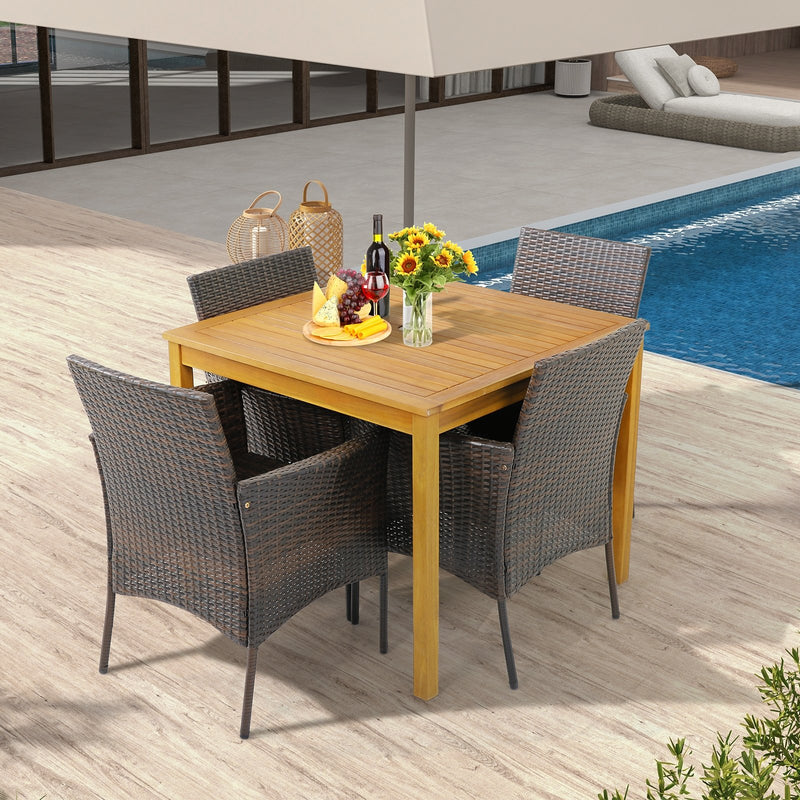 Set of 4 Patio PE Wicker Dining Chairs with Seat Cushions and Armrests-Set of 4