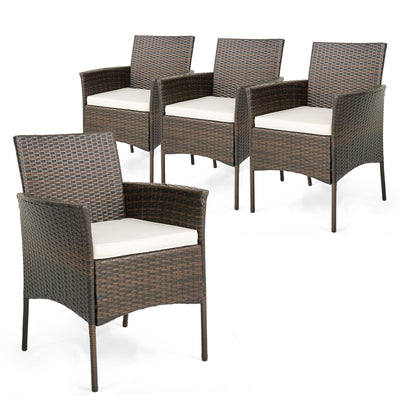 Set of 4 Patio PE Wicker Dining Chairs with Seat Cushions and Armrests-Set of 4