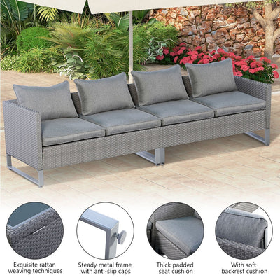 2 Pieces Patio Furniture Sofa Set with Cushions and Sofa Clips-Gray