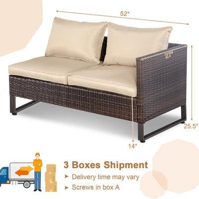 2 Pieces Patio Furniture Sofa Set with Cushions and Sofa Clips-Brown