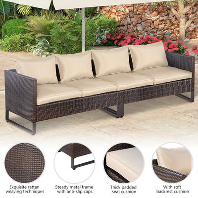 2 Pieces Patio Furniture Sofa Set with Cushions and Sofa Clips-Brown