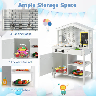 Kids Wooden Kitchen Play Set with Storage Shelves and Accessories-White