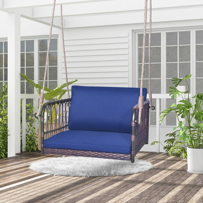 Single Person Hanging Seat with Seat and Back Cushions-Navy