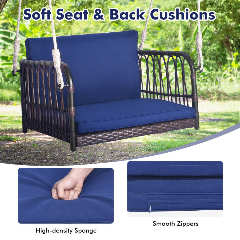 Single Person Hanging Seat with Seat and Back Cushions-Navy