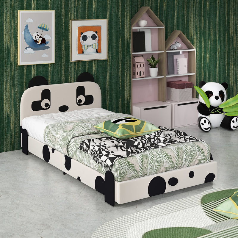 Twin Size Kids Bed with Cute Panda Headboard