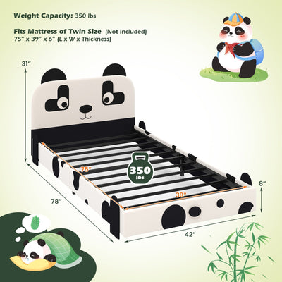 Twin Size Kids Bed with Cute Panda Headboard