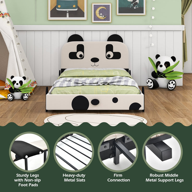 Twin Size Kids Bed with Cute Panda Headboard