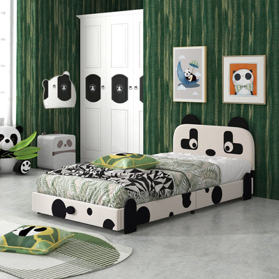 Twin Size Kids Bed with Cute Panda Headboard