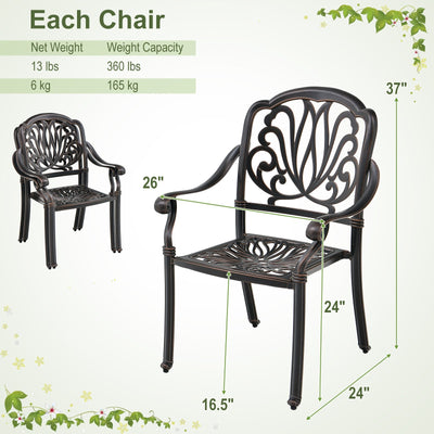 2 Pieces Patio Cast Aluminum Dining Chairs with Armrests-Bronze