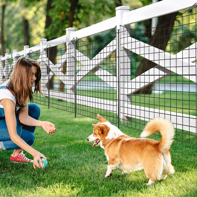 Decorative Garden Fence with 5 Panels and 5 Stakes-Black