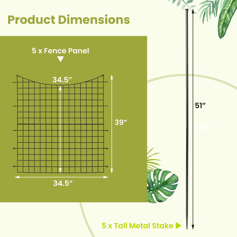 Decorative Garden Fence with 5 Panels and 5 Stakes-Black