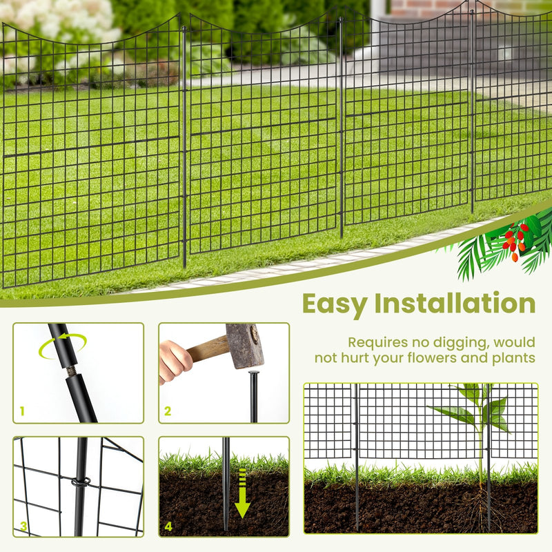 Decorative Garden Fence with 5 Panels and 5 Stakes-Black