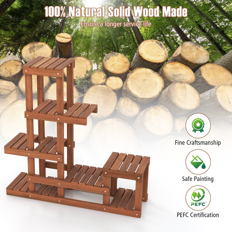 6 Tier Wood Plant Stand with High Low Structure