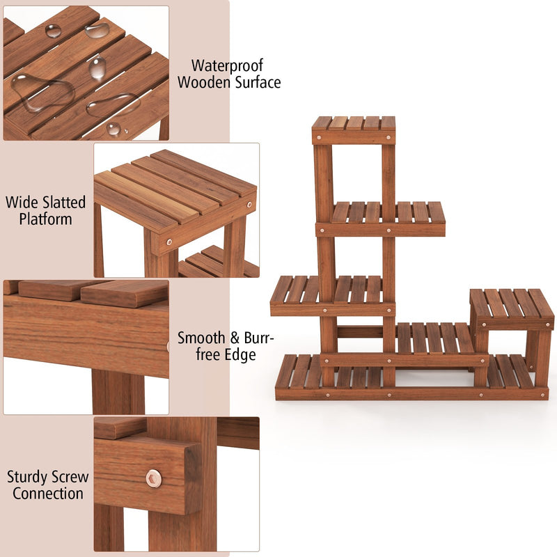 6 Tier Wood Plant Stand with High Low Structure