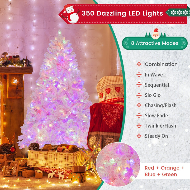 6 FT Flocked Artificial Xmas Tree Hinged with 350 LED Lights