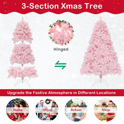 6 FT Flocked Artificial Xmas Tree Hinged with 350 LED Lights