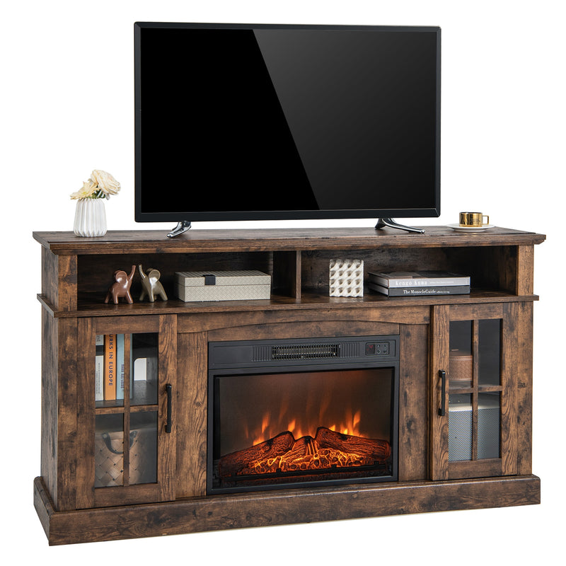 Fireplace TV Stand for TVs Up to 65 Inch with Side Cabinets and Remote Control-Brown