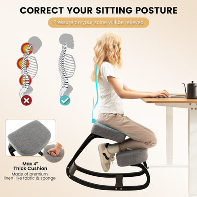 Rocking Ergonomic Kneeling Chair with Padded Cushion for Home Office-Gray