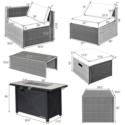 9 Pieces Patio Furniture Set with 42 Inches 60000 BTU Fire Pit-Turquoise