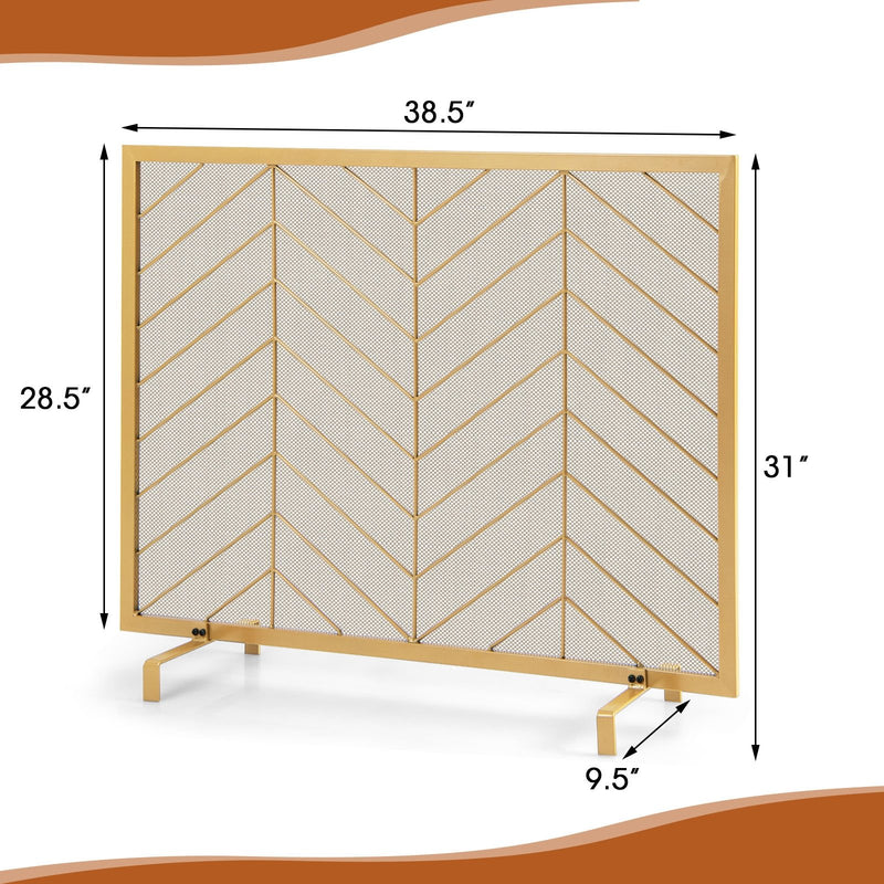 38 x 31 Inch Single Panel Fireplace Screen-Golden