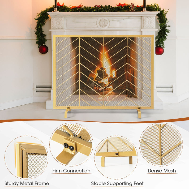 38 x 31 Inch Single Panel Fireplace Screen-Golden